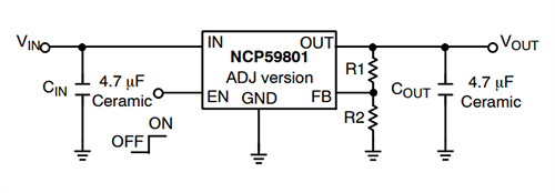 アプリケーション回路図 - onsemi NCP59801高精度LDOレギュレータ アプリケーション回路図 - onsemi NCP59801高精度LDOレギュレータ